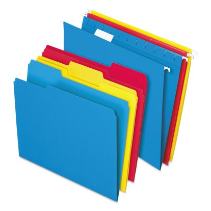 Combo Filing Kit, Letter Size, (12) 1/5-Cut Exterior Hanging File Folders, (12) 1/3-Cut File Folders, Assorted Colors1