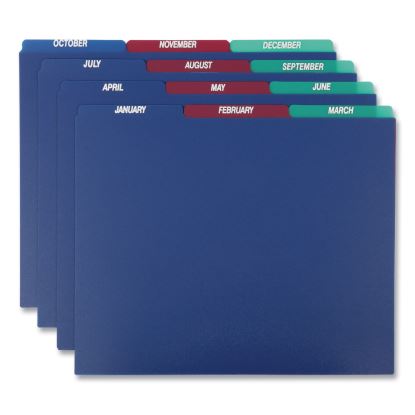 Poly Top Tab File Guides, 1/3-Cut Top Tab, January to December, 8.5 x 11, Assorted Colors, 12/Set1