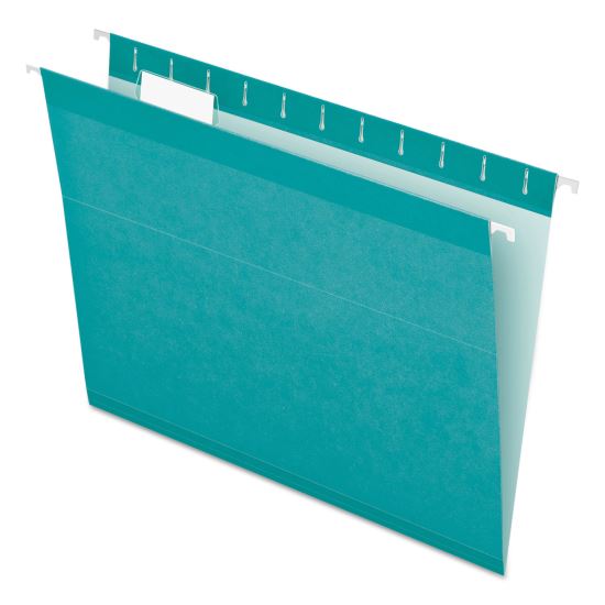 Colored Reinforced Hanging Folders, Letter Size, 1/5-Cut Tabs, Aqua, 25/Box1