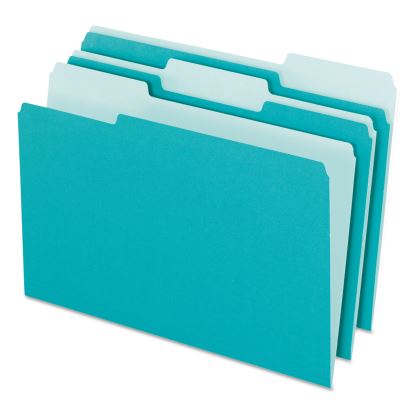 Interior File Folders, 1/3-Cut Tabs: Assorted, Letter Size, Aqua, 100/Box1