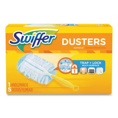 Dusters Starter Kit, Dust Lock Fiber, 6" Handle, Blue/Yellow, 6/Carton1