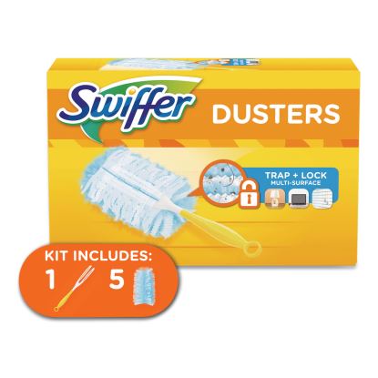 Dusters Starter Kit, Dust Lock Fiber, 6" Handle, Blue/Yellow1