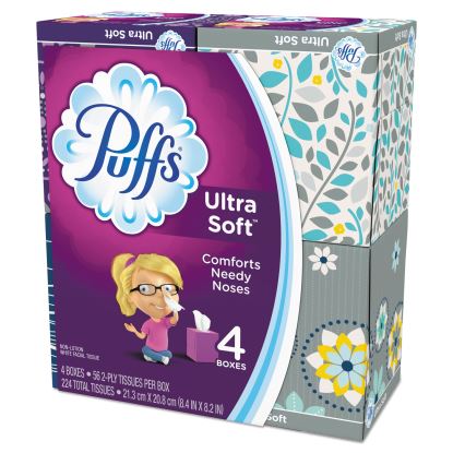 Ultra Soft Facial Tissue, 2-Ply, White, 56 Sheets/Box, 4 Boxes/Pack1
