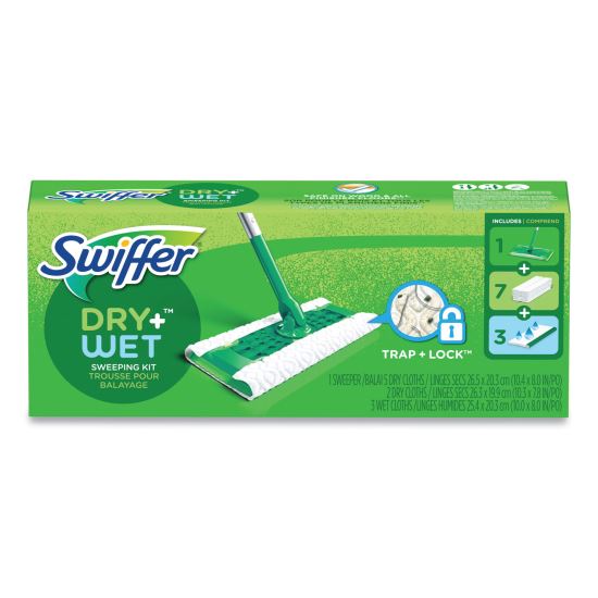 Sweeper Mop, 10 x 4.8 White Cloth Head, 46" Green/Silver Aluminum/Plastic Handle, 6/Carton1