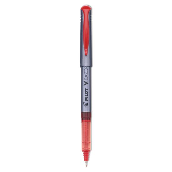 V Razor Point Liquid Ink Porous Point Pen, Stick, Extra-Fine 0.5 mm, Red Ink, Gray Barrel, Dozen1