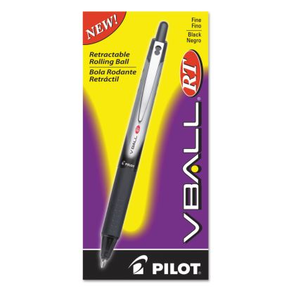 VBall RT Liquid Ink Roller Ball Pen, Retractable, Fine 0.7 mm, Black Ink, Black/White Barrel1
