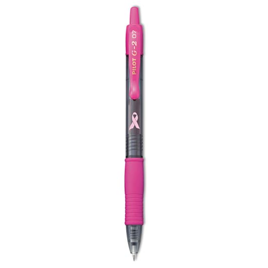 G2 Premium Breast Cancer Awareness Gel Pen, Retractable, Fine 0.7 mm, Black Ink, Translucent Pink Barrel, Dozen1