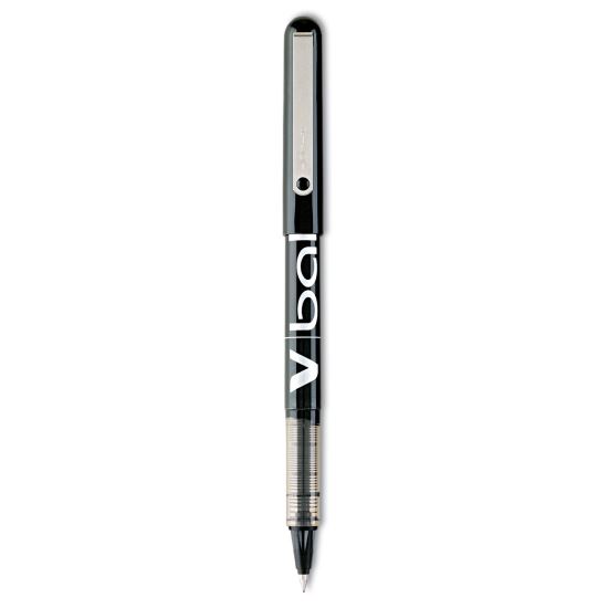 VBall Liquid Ink Roller Ball Pen, Stick, Fine 0.7 mm, Black Ink, Black Barrel, Dozen1