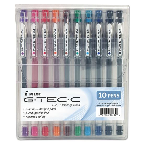 G-TEC-C Ultra Gel Pen with Convenience Pouch, Stick, Extra-Fine 0.4 mm, Assorted Ink Colors, Clear Barrel, 10/Pack1