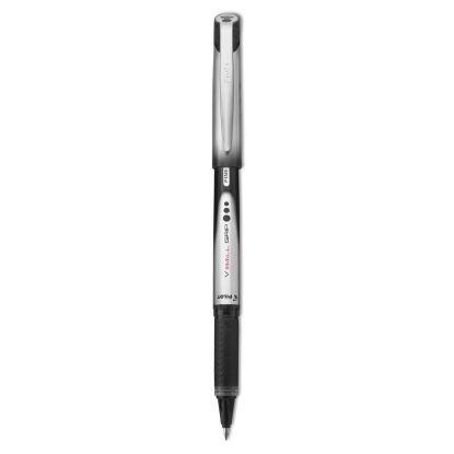 VBall Grip Liquid Ink Roller Ball Pen, Stick, Fine 0.7 mm, Black Ink, Black/Silver Barrel, Dozen1