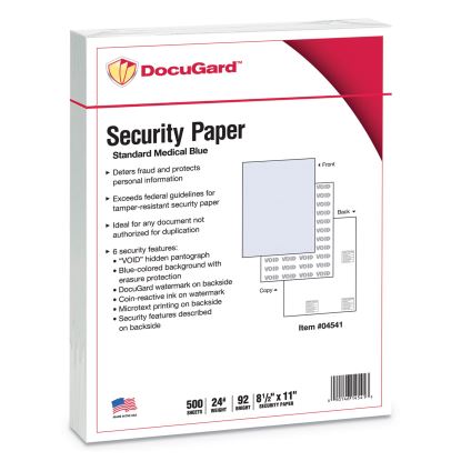 Medical Security Papers, 24 lb Bond Weight, 8.5 x 11, Blue, 500/Ream1