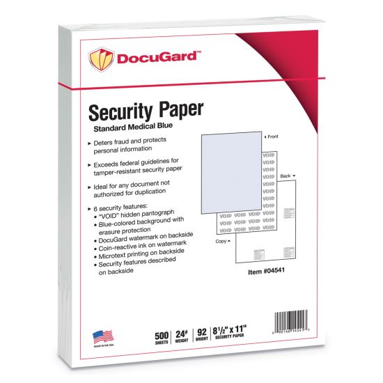 Medical Security Papers, 24 lb Bond Weight, 8.5 x 11, Blue, 500/Ream1