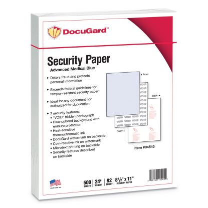 Medical Security Papers, 24lb, 8.5 x 11, Blue, 500/Ream1
