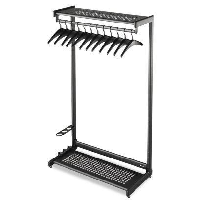 Single-Sided Rack with Two Shelves, 12 Hangers, Steel, 48w x 18.5d x 61.5h, Black1