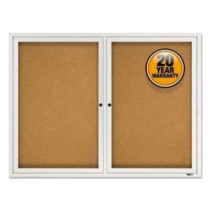 Enclosed Cork Bulletin Board, Cork/Fiberboard, 48" x 36", Silver Aluminum Frame1