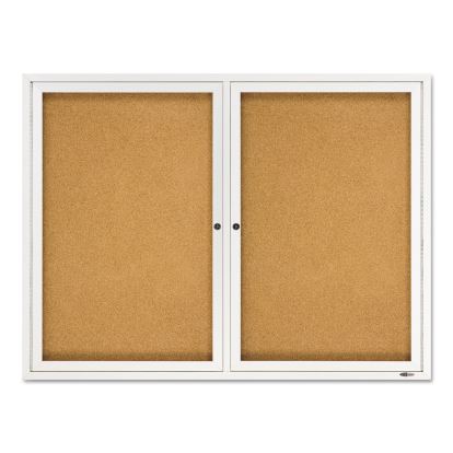 Enclosed Bulletin Board, Natural Cork/Fiberboard, 48 x 36, Silver Aluminum Frame1