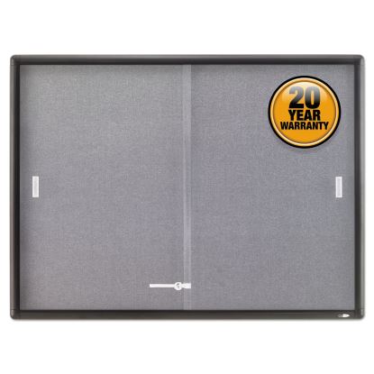 Enclosed Bulletin Board, Fabric/Cork/Glass, 48 x 36, Gray, Aluminum Frame1