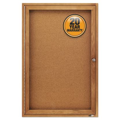 Enclosed Bulletin Board, Natural Cork/Fiberboard, 24 x 36, Oak Frame1