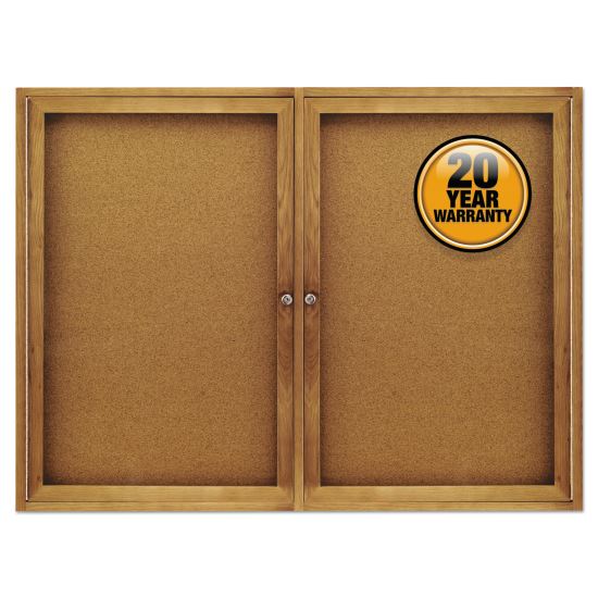 Enclosed Bulletin Board, Natural Cork/Fiberboard, 48 x 36, Oak Frame1