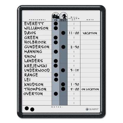 Employee In/Out Board, Porcelain, 11 x 14, Gray, Black Plastic Frame1