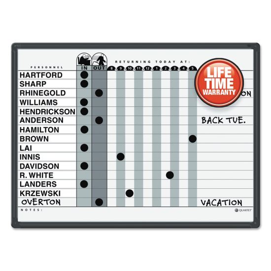 Magnetic Employee In/Out Board, Porcelain, 24 x 18, Gray/Black, Aluminum Frame1
