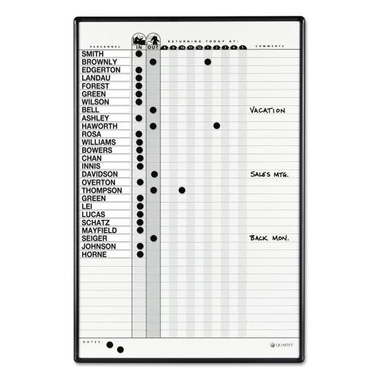 Magnetic Employee In/Out Board, Porcelain, 24 x 36, Gray/Black Aluminum Frame1