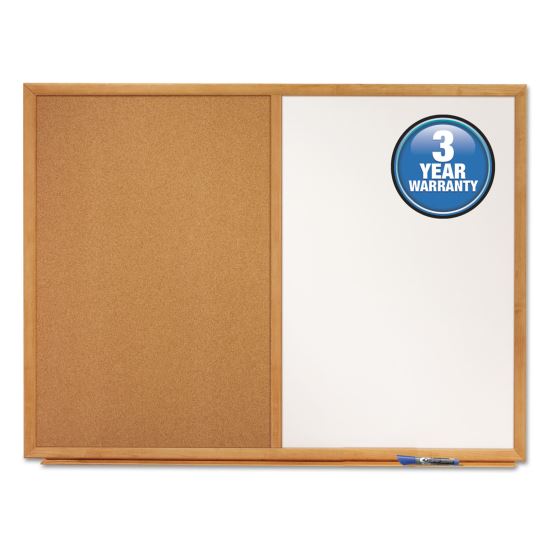 Bulletin/Dry-Erase Board, Melamine/Cork, 36 x 24, White/Brown, Oak Finish Frame1