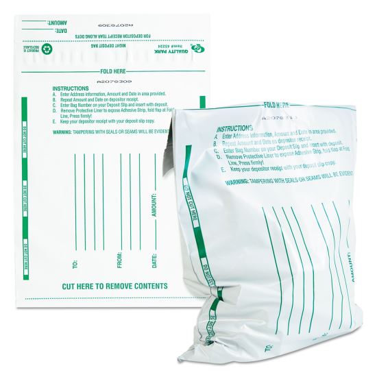 Poly Night Deposit Bags with Tear-Off Receipt, 10 x 13, White, 100/Pack1