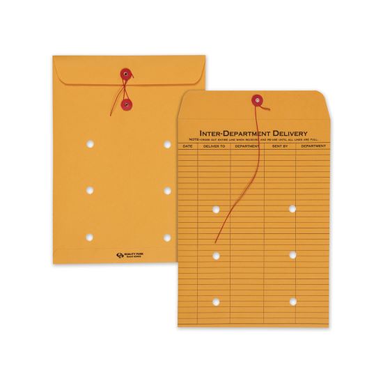 Brown Kraft String/Button Interoffice Envelope, #90, One-Sided Five-Column Format, 31-Entries, 9 x 12, Brown Kraft, 100/CT1