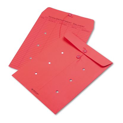 Colored Paper String and Button Interoffice Envelope, #97, One-Sided Five-Column Format, 10 x 13, Red, 100/Box1