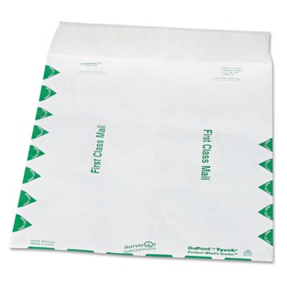 Lightweight 14 lb Tyvek Catalog Mailers, First Class, #12 1/2, Square Flap, Redi-Strip Closure, 9.5 x 12.5, White, 100/Box1