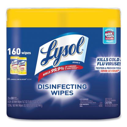 Disinfecting Wipes, 7 x 7.25, Lemon and Lime Blossom, 80 Wipes/Canister, 2 Canisters/Pack, 3 Packs/Carton1