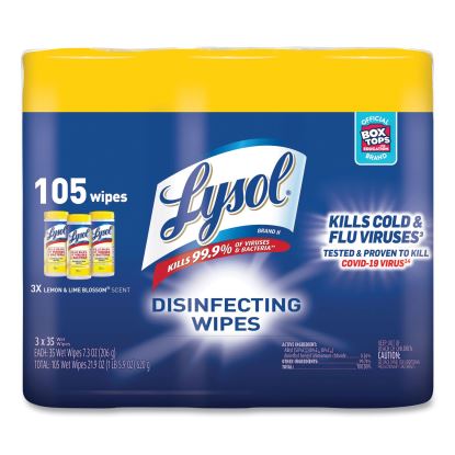 Disinfecting Wipes, 7 x 7.25, Lemon and Lime Blossom, 35 Wipes/Canister, 3 Canisters/Pack1