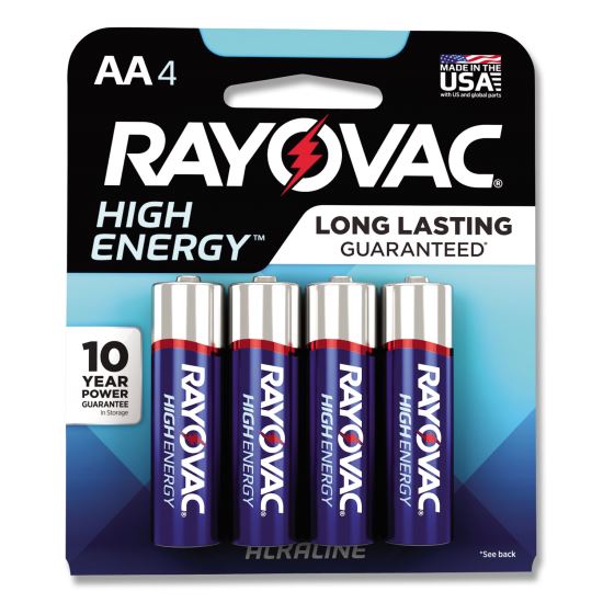 High Energy Premium Alkaline AA Batteries, 4/Pack1