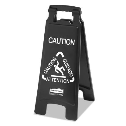 Executive 2-Sided Multi-Lingual Caution Sign, Black/White, 10.9 x 26.11