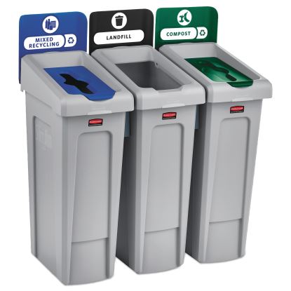 Slim Jim Recycling Station Kit, 69 gal, 3-Stream Landfill/Mixed Recycling1