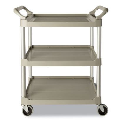 Economy Plastic Cart, Three-Shelf, 18.63w x 33.63d x 37.75h, Platinum1