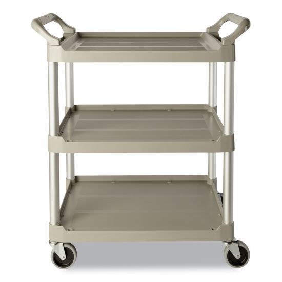 Economy Plastic Cart, Three-Shelf, 18.63w x 33.63d x 37.75h, Platinum1