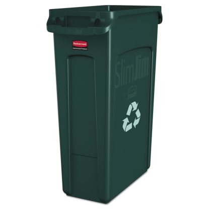 Slim Jim Recycling Container with Venting Channels, Plastic, 23 gal, Green1
