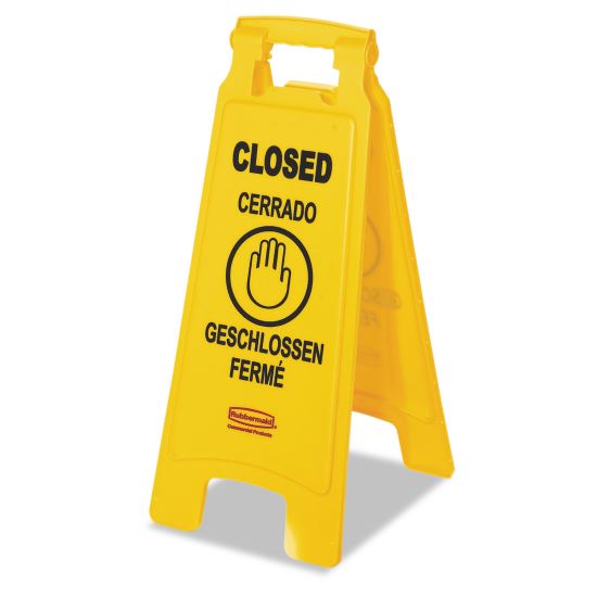 Multilingual "Closed" Sign, 2-Sided, 11 x 12 x 25, Yellow1