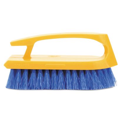 Iron-Shaped Handle Scrub Brush, Blue Polypropylene Bristles, 6" Brush, 6" Yellow Plastic Handle1