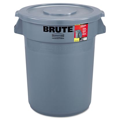 Brute Container with Lid, Round, Plastic, 32 gal, Gray1