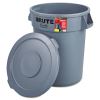 Brute Container with Lid, Round, Plastic, 32 gal, Gray2