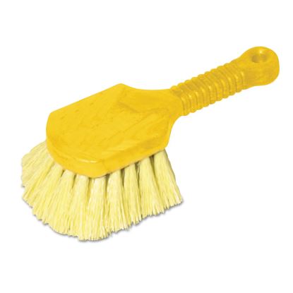Long Handle Scrub, Yellow Synthetic Bristles, 8" Brush, 8" Gray Plastic Handle1