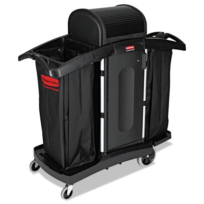 High-Security Housekeeping Cart, Two-Shelf, 22w x 51.75d x 53.5h, Black/Silver1