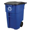 Brute Recycling Rollout Container, Square, 50 gal, Blue2