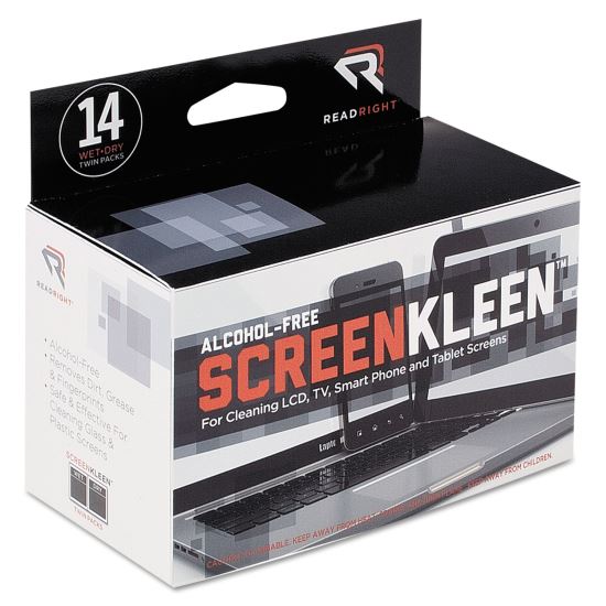 ScreenKleen Alcohol-Free Wipes, Cloth, 5 x 5, 14/Box1