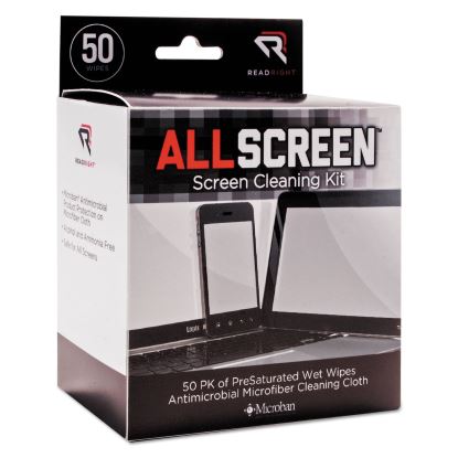 AllScreen Screen Cleaning Kit, 50 Individually Wrapped Presaturated Wipes, 1 Microfiber Cloth/Box1
