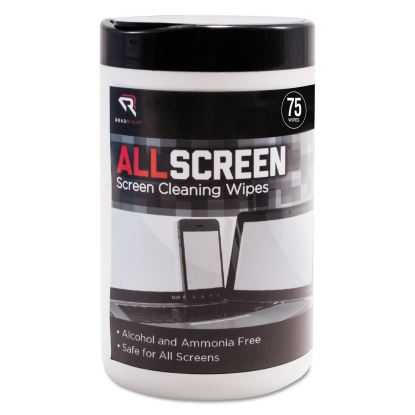 AllScreen Screen Cleaning Wipes, 6 x 6, White, 75/Tub1