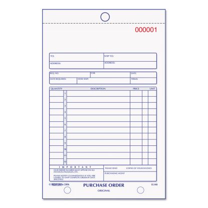 Purchase Order Book, Bottom Punch, Two-Part Carbonless, 5.5 x 7.88, 1/Page, 50 Forms1